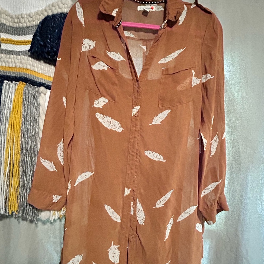 Old Navy Brown Feather Print Mini Dress